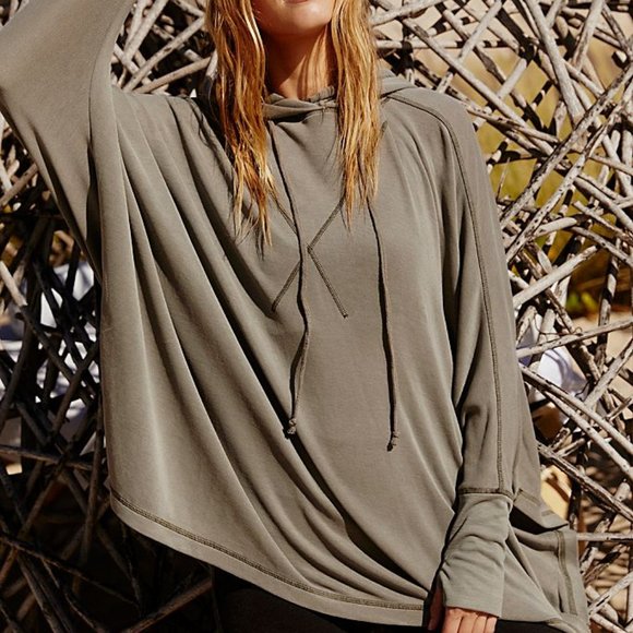NEW FREE PEOPLE Swingin' It Hoodie Army Green - Picture 3 of 6